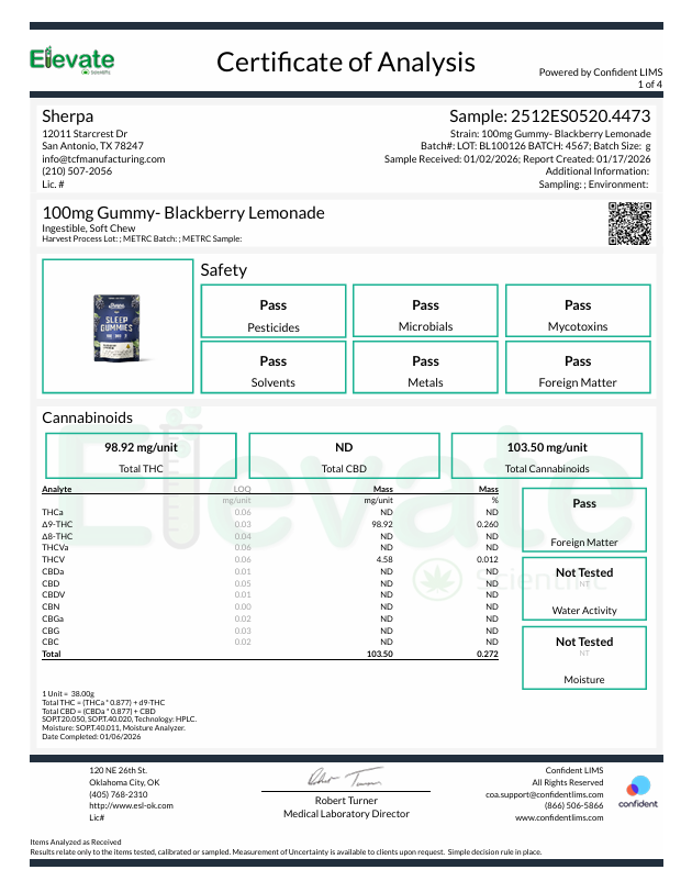 Sherpa Sleep Gummies: Blackberry Lemonade (3ct) (batch#BL100126)