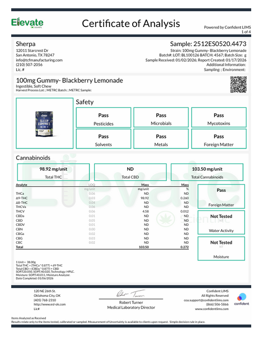 Sherpa Sleep Gummies: Blackberry Lemonade (3ct) (batch#BL100126)