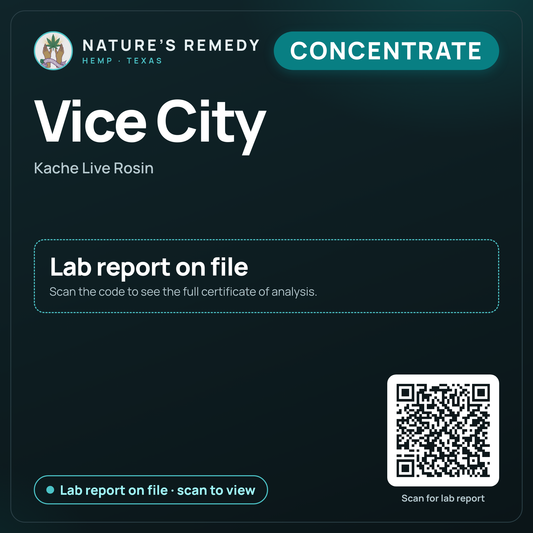 Nature's Remedy lab card: Vice City — Kache Live Rosin (Concentrate)