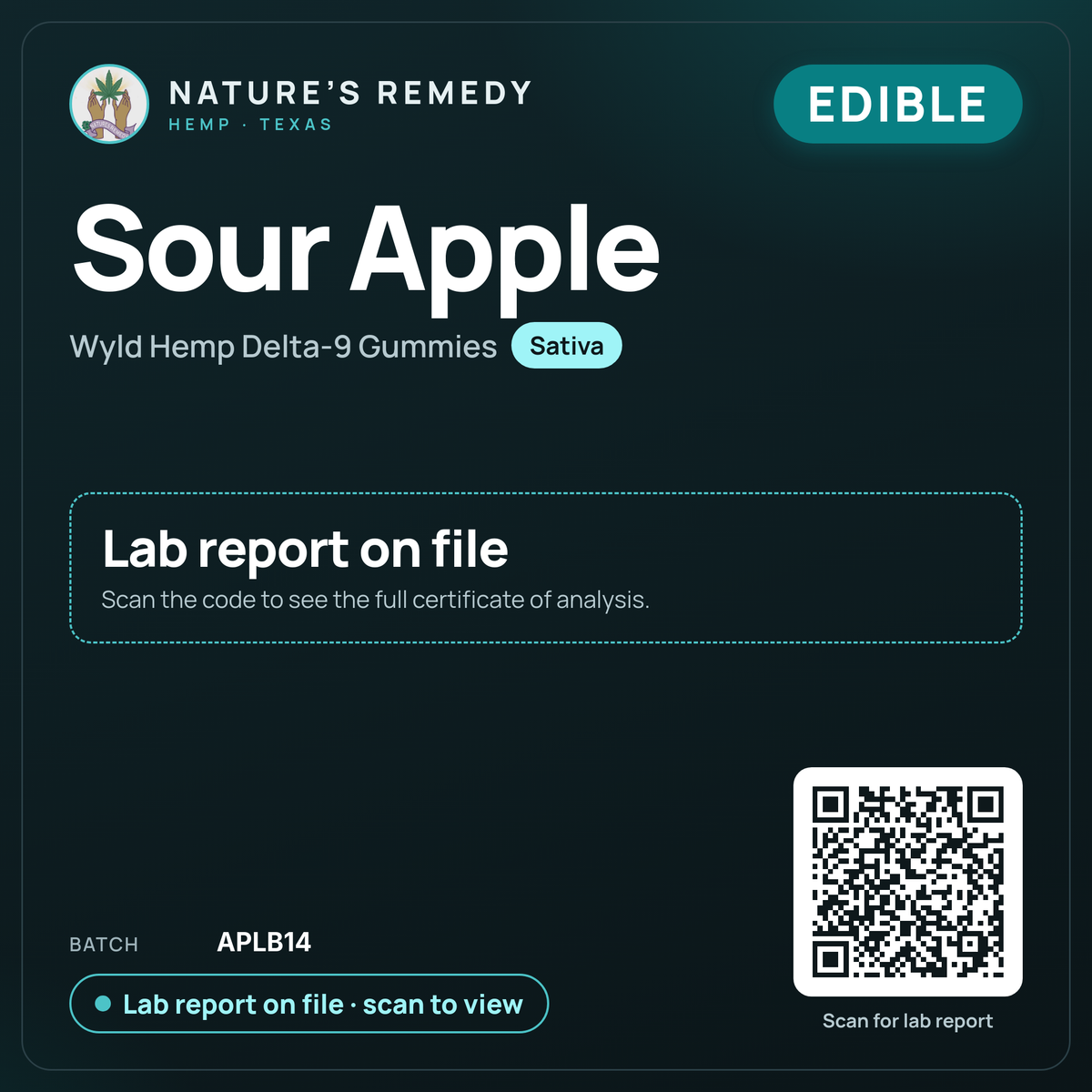 Nature's Remedy lab card: Sour Apple — Wyld Hemp Delta-9 Gummies (Edible)