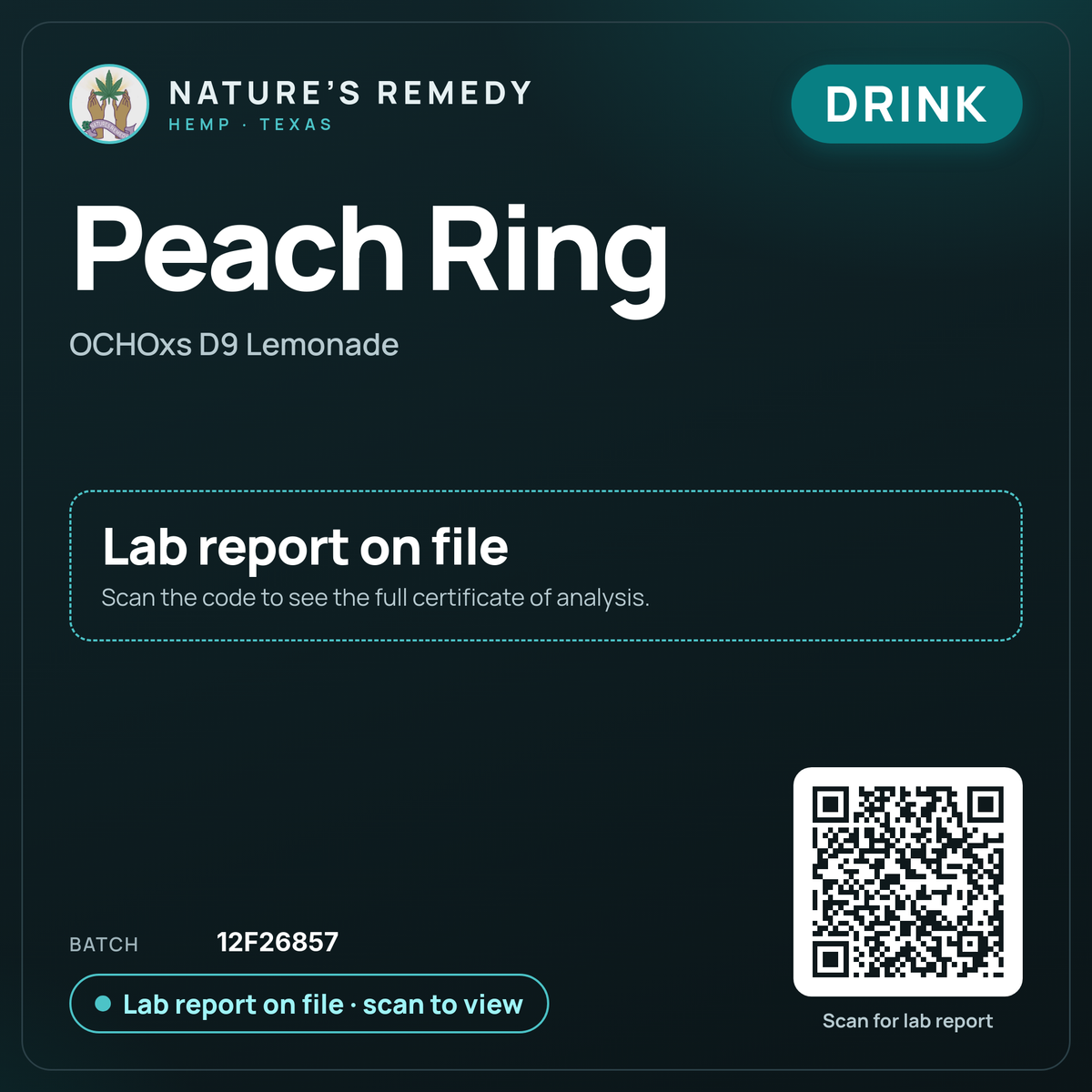 Nature's Remedy lab card: Peach Ring — OCHOxs D9 Lemonade (Drink)