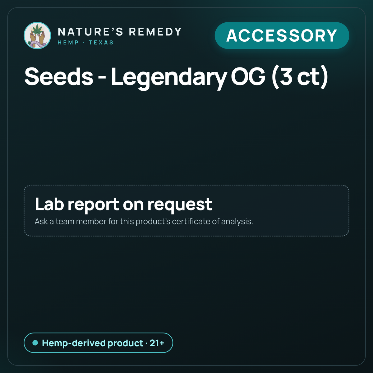 Nature's Remedy lab card: Seeds - Legendary OG (3 ct) (Accessory)