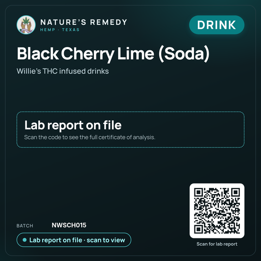 Nature's Remedy lab card: Black Cherry Lime (Soda) — Willie's THC infused drinks (Drink)