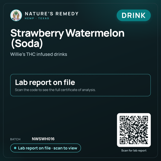 Nature's Remedy lab card: Strawberry Watermelon (Soda) — Willie's THC infused drinks (Drink)